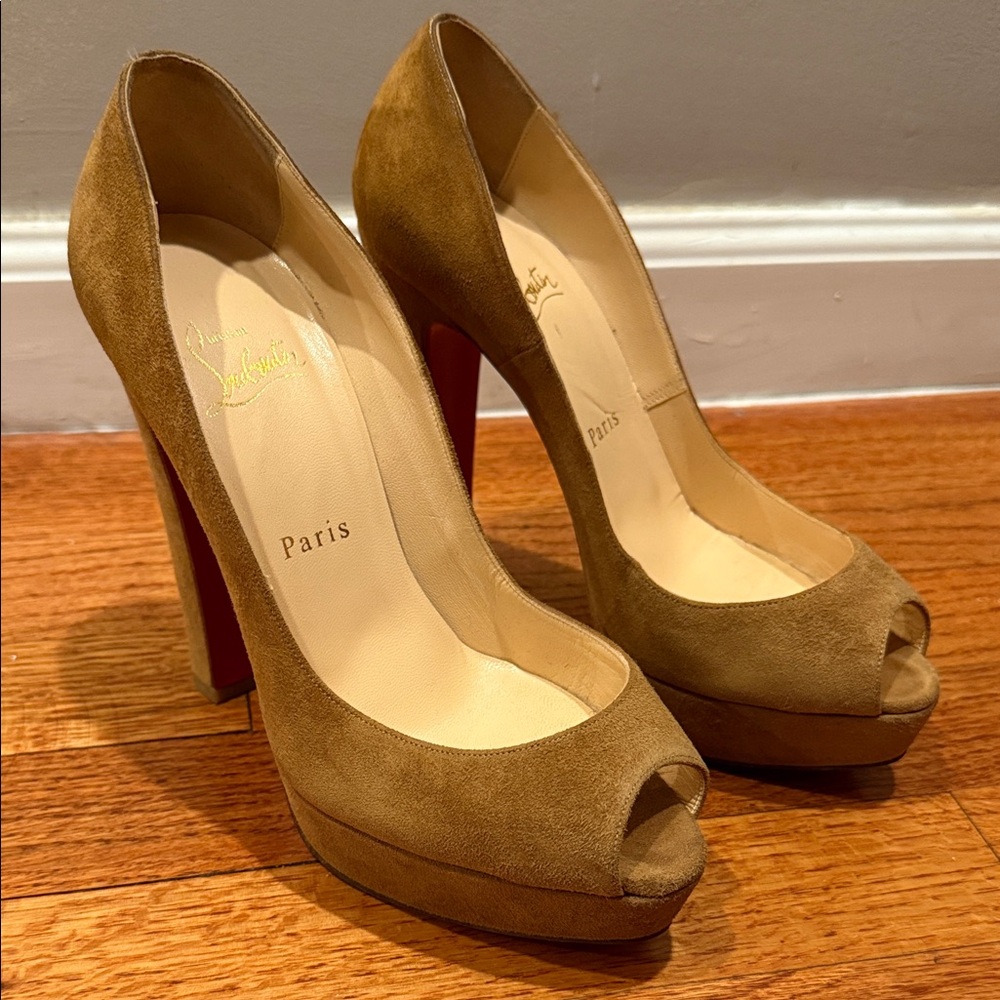 Christian Louboutin Brown Peep-Toe Heels